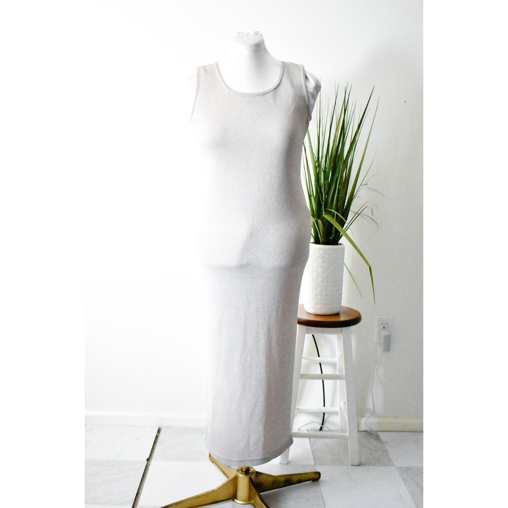 Vintage Maxi Dress Women Size 8 Champagne Metallic Shimmer 90s Column Sleeveless